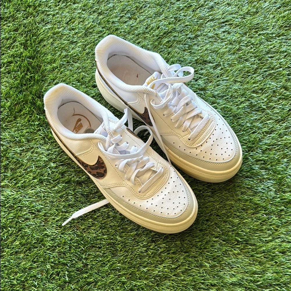 Nike White and Leopard Print Sneakers